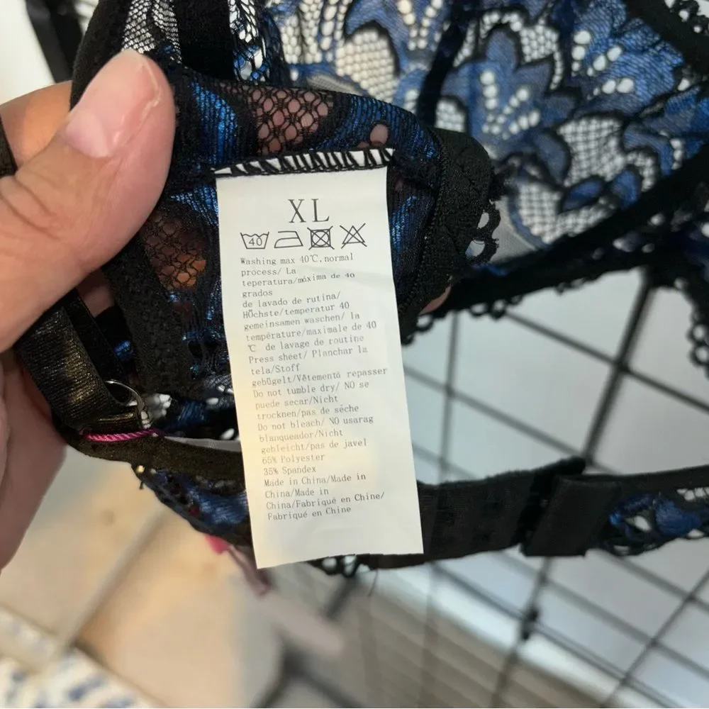 Avidlove Black and Blue Lace Bralette NWT